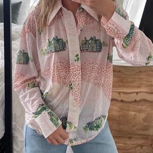 Vintage 70s Cellini Collection Print Semi-Sheer Button Down